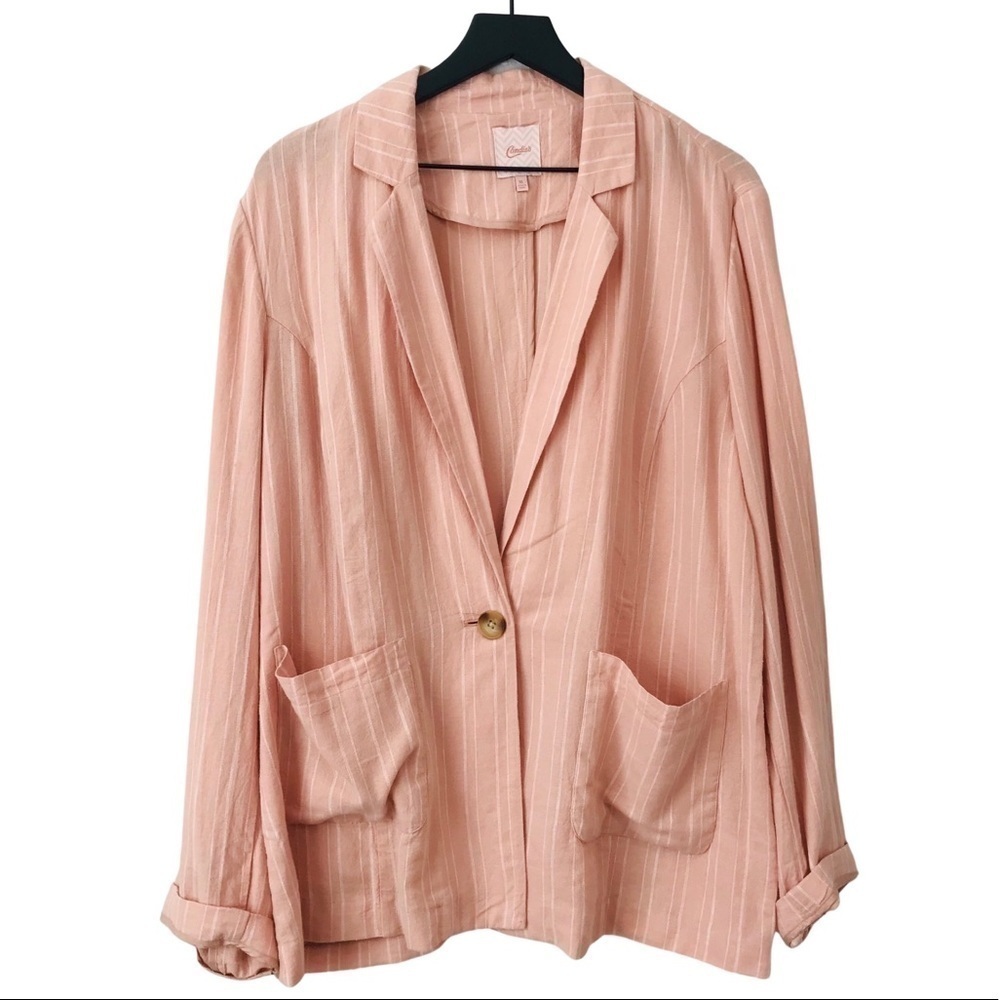 New! Candie’s Linen Pink Peach Stripes Soft Blazer Lightweight Jacket